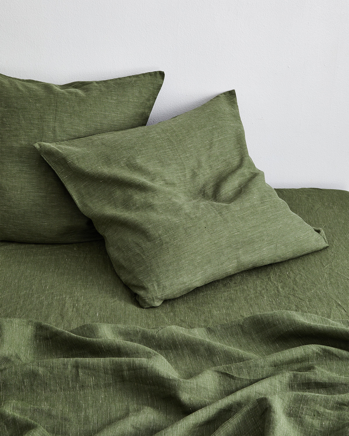 Premium Olive Stripe 100% French Flax Linen European Pillowcase Set (2 Pack) - Soft & Breathable Bedding for Home Decor, Guest Room & Luxury Hotels