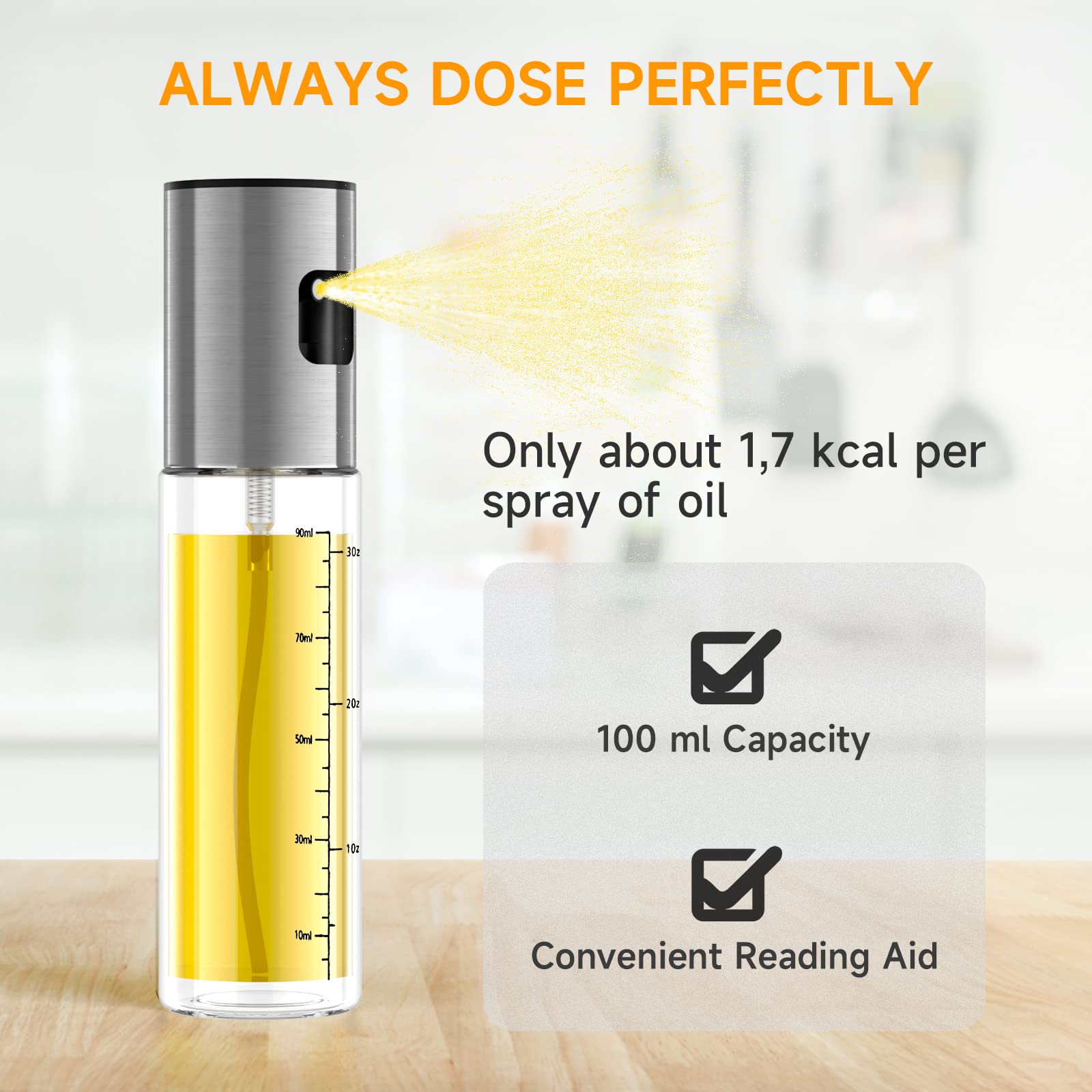Premium 100ml Glass Oil Sprayer for Cooking - Olive Oil Mister & Canola Oil Spritzer | Kitchen Gadget for Air Fryer, Salad Making, Frying & BBQ | BPA-Free Oil Spray Bottle for Healthy Cooking & Meal Prep