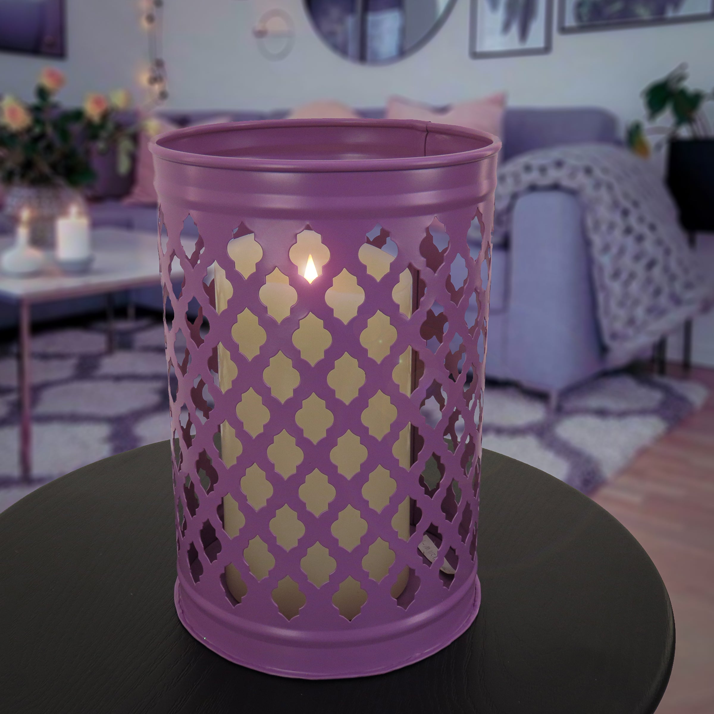 12 Inch Modern Dusty Lavender Outdoor Lantern Candle Holder - Weather Resistant Patio Decor for Garden, Porch & Backyard Lighting