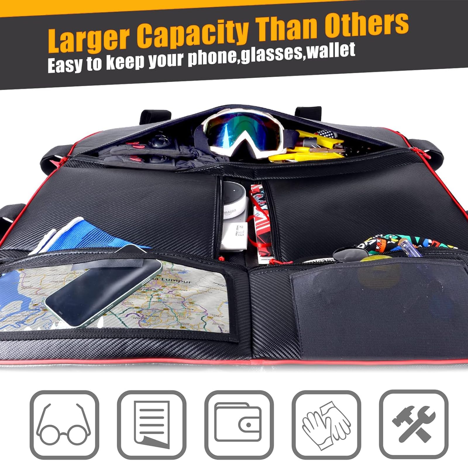 Large Capacity Roof Bag for Polaris RZR XP 1000 - Overhead Tool Storage Organizer Fits 2 & 4 Seat Models (All Years) - Durable Black Utility Bag for Off-Road Adventures, Camping & Outdoor Gear Storage