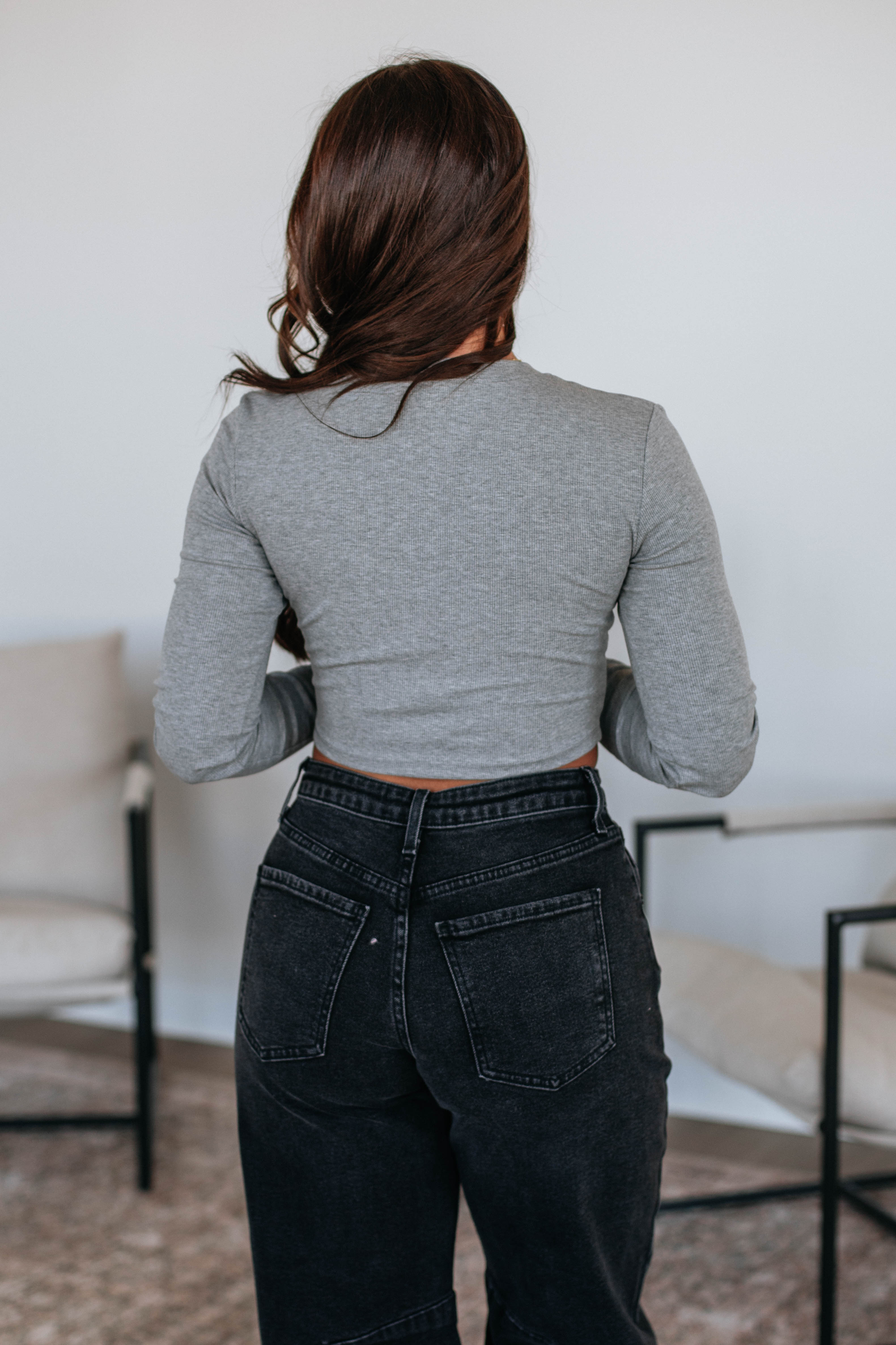 Mazure Ribbed Top for Women - Soft Stretch Heather Grey Crewneck Shirt - Perfect for Casual Wear, Layering & Everyday Outfits