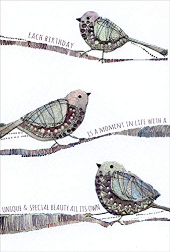 Unique Aubergine Birds Feminine Birthday Card for Her - Elegant Floral Greeting Card for Women, Perfect for Birthday Wishes, Mother's Day & Special Occasions
