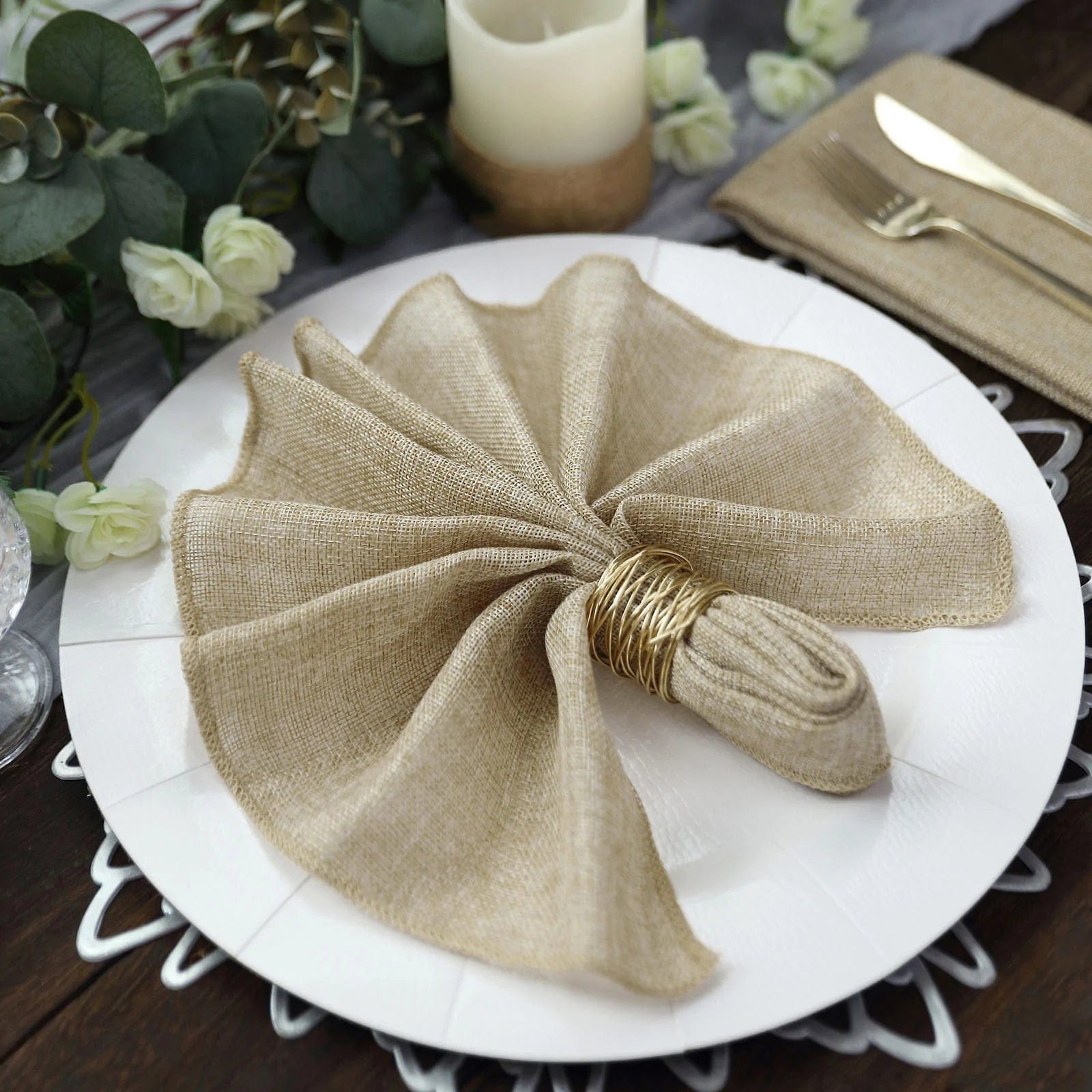 5 Rustic 19x19 Faux Burlap Dinner Napkins - Perfect for Farmhouse Weddings, Holiday Tablescapes & Rustic Home Decor