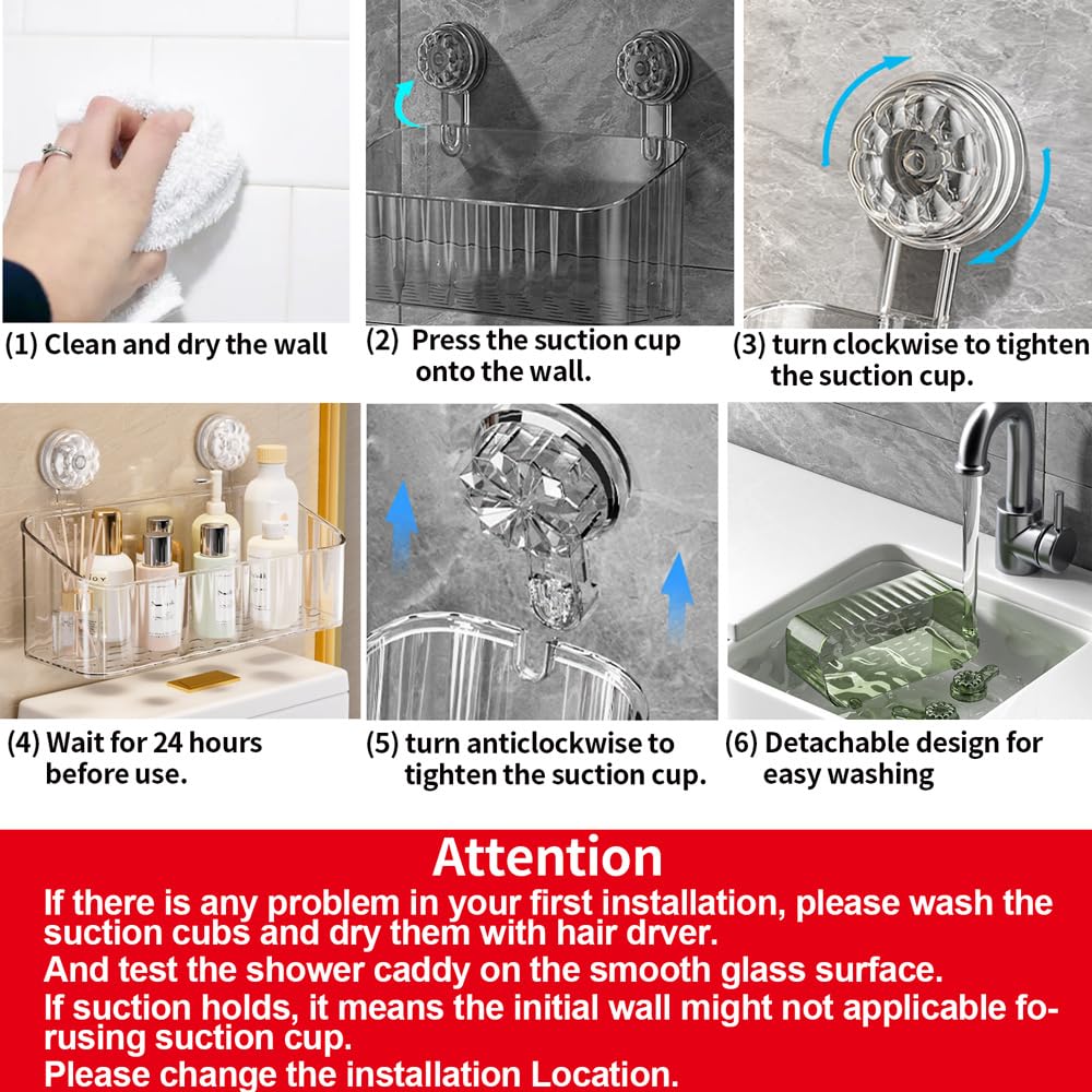 Sturdy Suction Shower Caddy - Removable Bathroom Organizer with Strong Grip for Shampoo, Soap & Toiletries - Perfect for Small Spaces & Apartment Showers