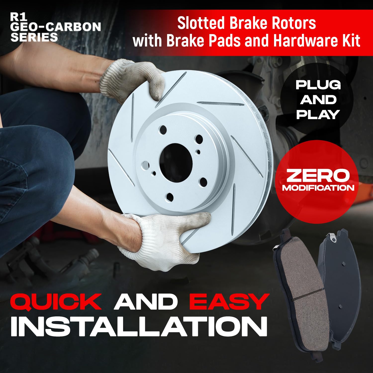 R1 Concepts Premium Front Brake Kit - Ceramic Brake Pads & Rotors for 2005-2006 Pontiac GTO | High-Performance Braking System for Daily Driving & Track Use