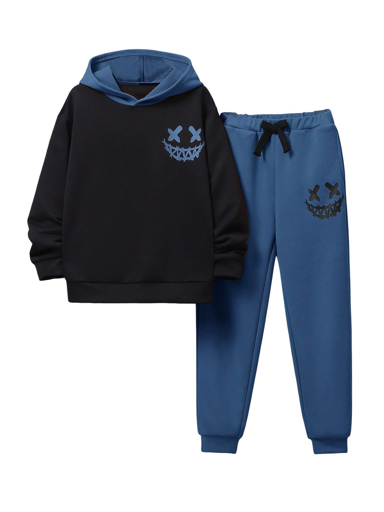 SweatyRocks Boys' Color Block Graphic Hoodie & Sweatpants 2-Piece Tracksuit Set - Casual Athletic Outfit for School, Sports & Playtime