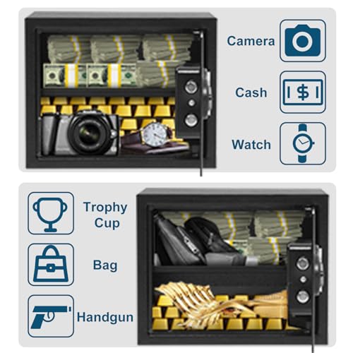 GARVEE 14.9 Inch Steel Security Safe Box with Digital Keypad Lock, Fireproof & Waterproof, Heavy Duty Bolt Down Kit for Home, Office, Jewelry & Cash Protection
