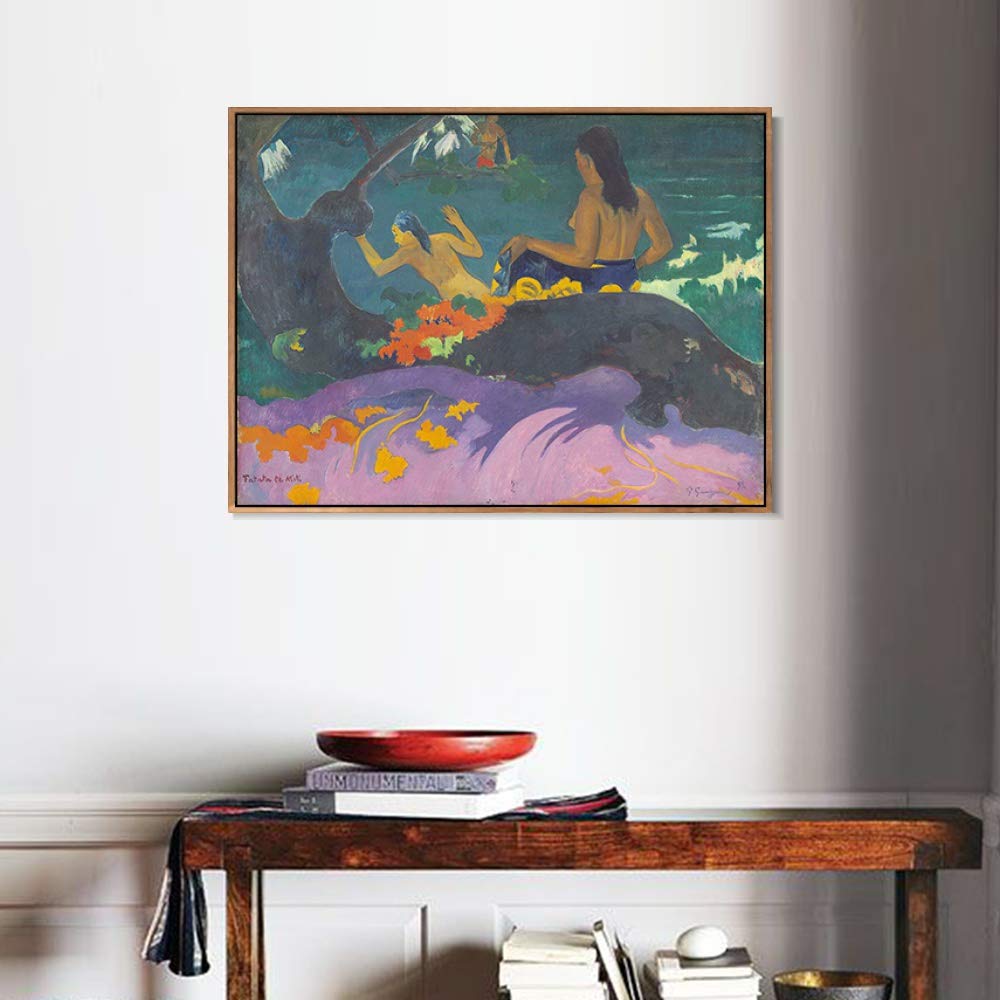 Paul Gauguin Fatata te Miti Framed Canvas Giclee Print Art - 20x24 Inch Wall Decor for Living Room, Bedroom & Office - Tropical Beach Painting with Wood Slim Frame - Perfect for Coastal & Boho Home Decor