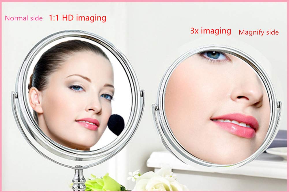 Double Sided Makeup Mirror with 3X Magnification - Vanity Cosmetic Mirror for Bedroom, Bathroom & Desktop - Perfect for Makeup Application, Skincare Routine & Grooming