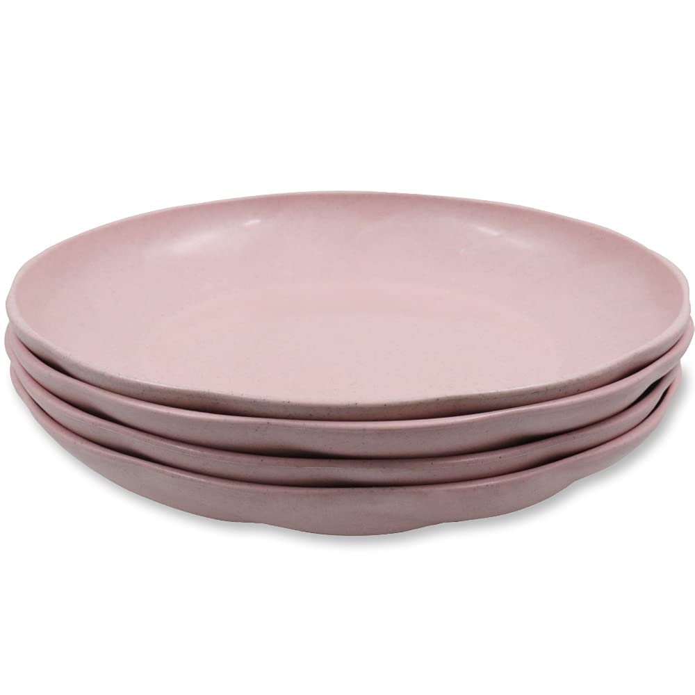 8 Inch Wheat Straw Plates - Microwave & Dishwasher Safe, Unbreakable Dinnerware Set for Adults & Kids | Eco-Friendly Reusable Plates for Daily Meals, Picnics, Parties & Camping (4-Pack, Pink)