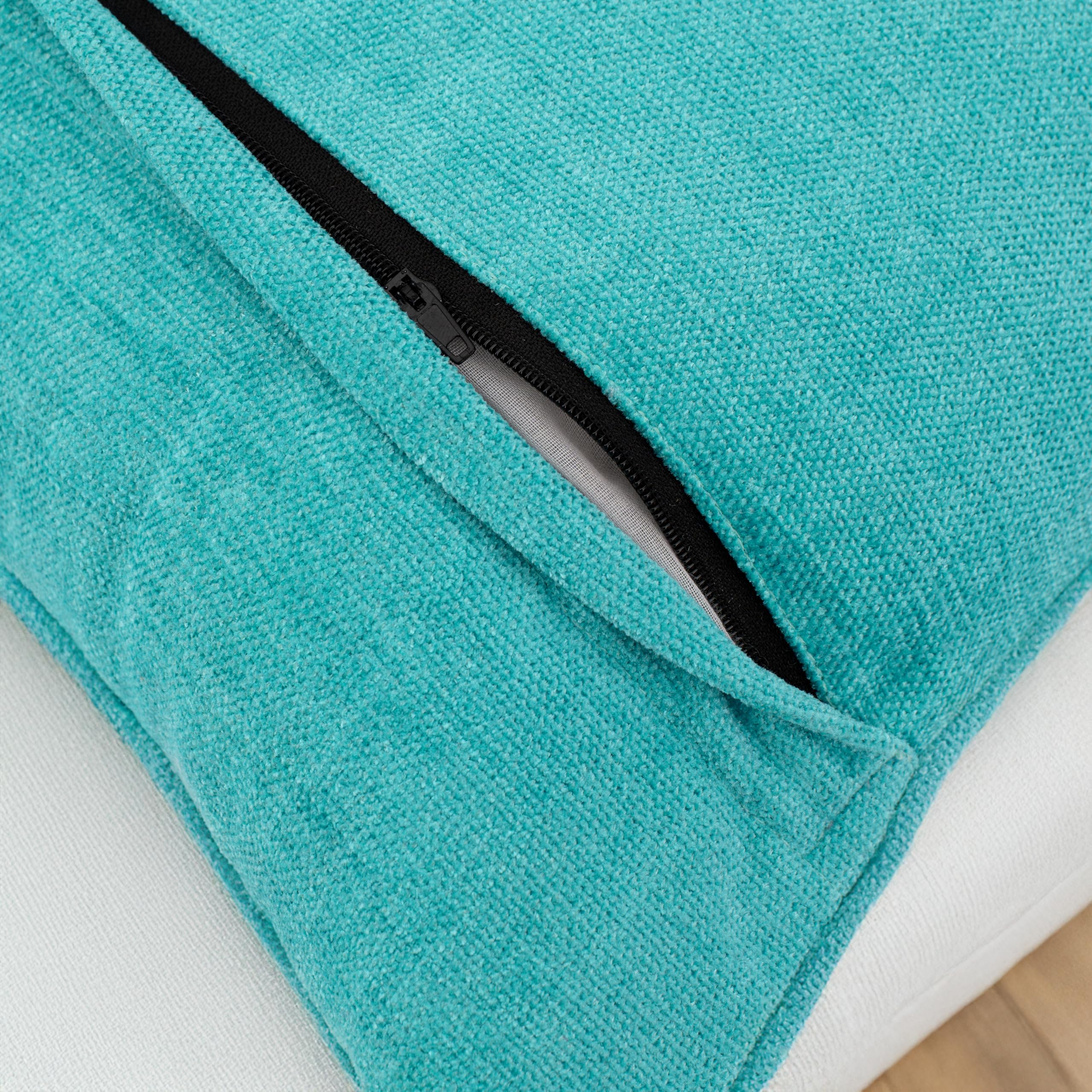 Premium Chenille Throw Pillow Covers Set of 2 - 18x18 Inches (45x45 cm) Soft Square Decorative Pillow Cases for Sofa, Couch, Bed & Home Decor - Turquoise Accent Pillows for Living Room, Bedroom & Dorm