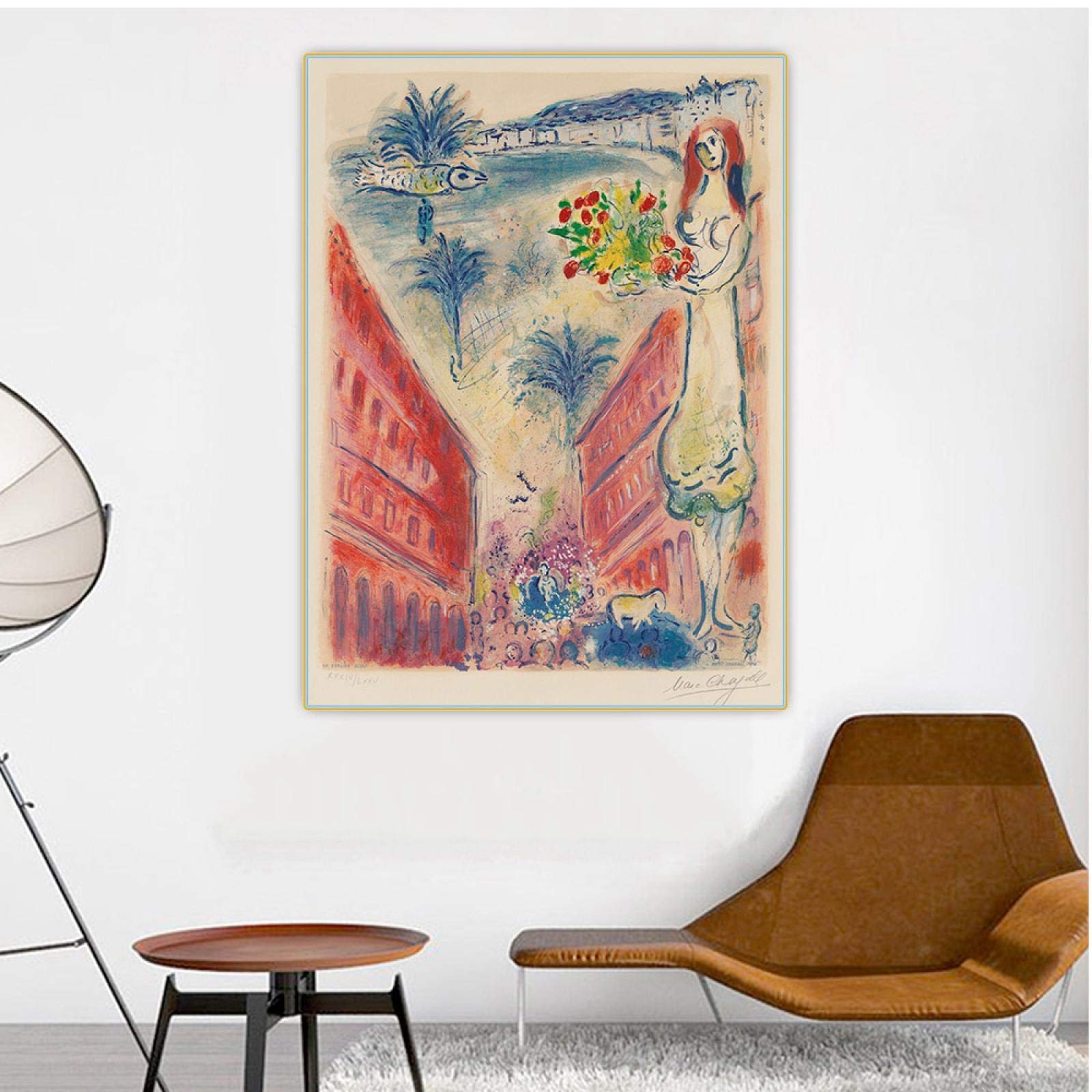 Framed Marc Chagall Art Print - Avenue De La Victoire At Nice Famous Painting Reproduction on Canvas - 31x41 Inch Ready to Hang Wall Decor for Living Room, Bedroom & Office - High Quality Artist Canvas Print with Wooden Frame