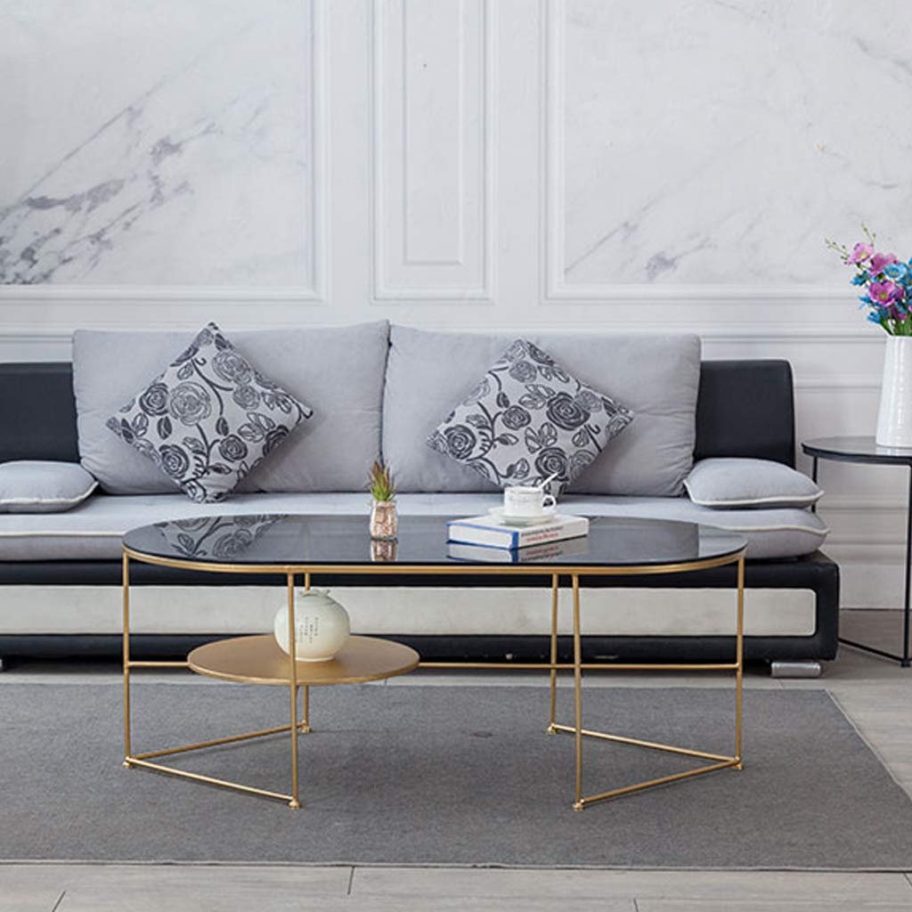 Modern Oval Coffee Table with Tempered Glass Top & Gold Metal Frame - Creative Side Table, End Sofa Table for Living Room Furniture - Perfect for Small Spaces, Lounge Areas & Contemporary Home Decor
