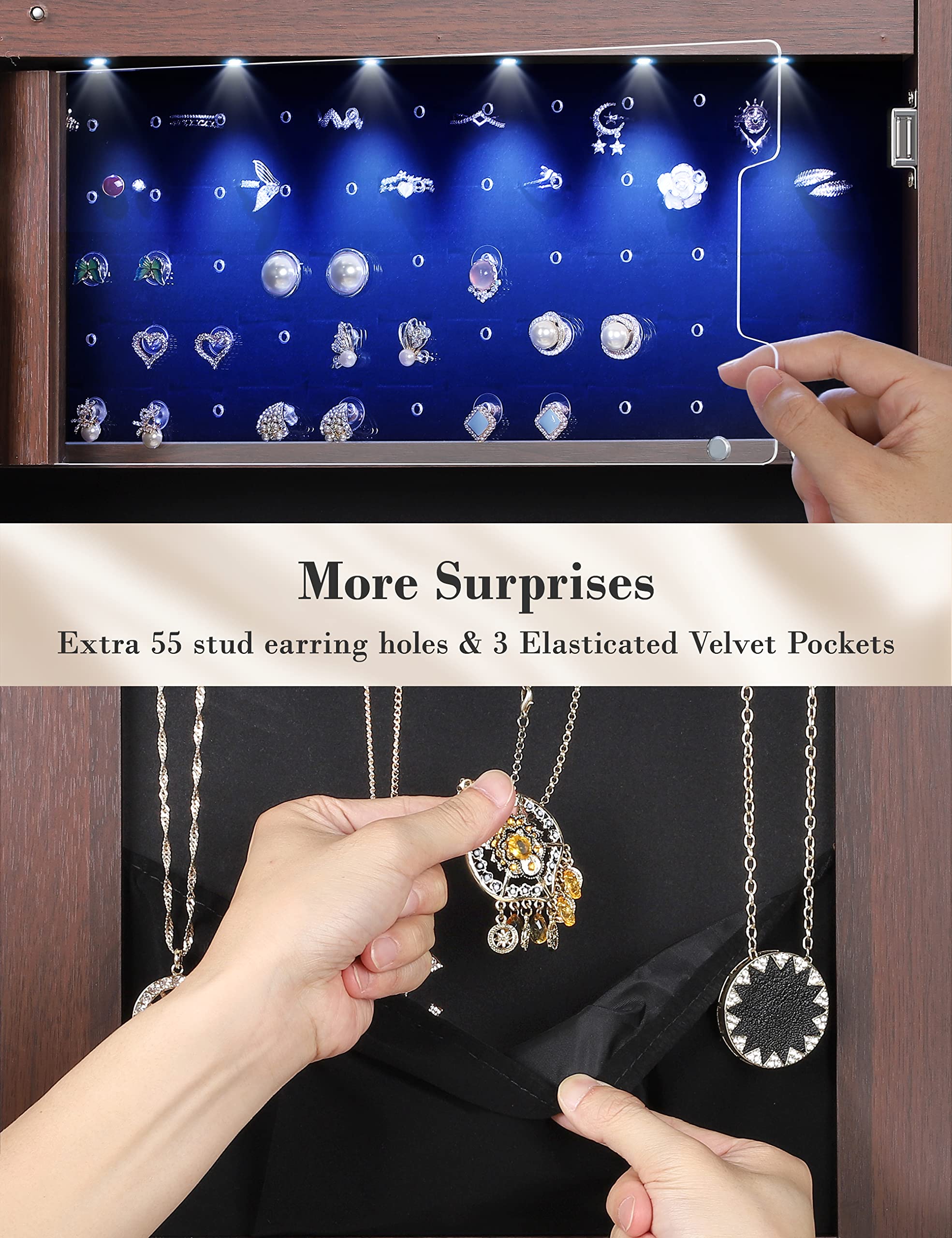 Nicetree 6 LED Vanity Mirror Jewelry Cabinet with Storage - 4.2