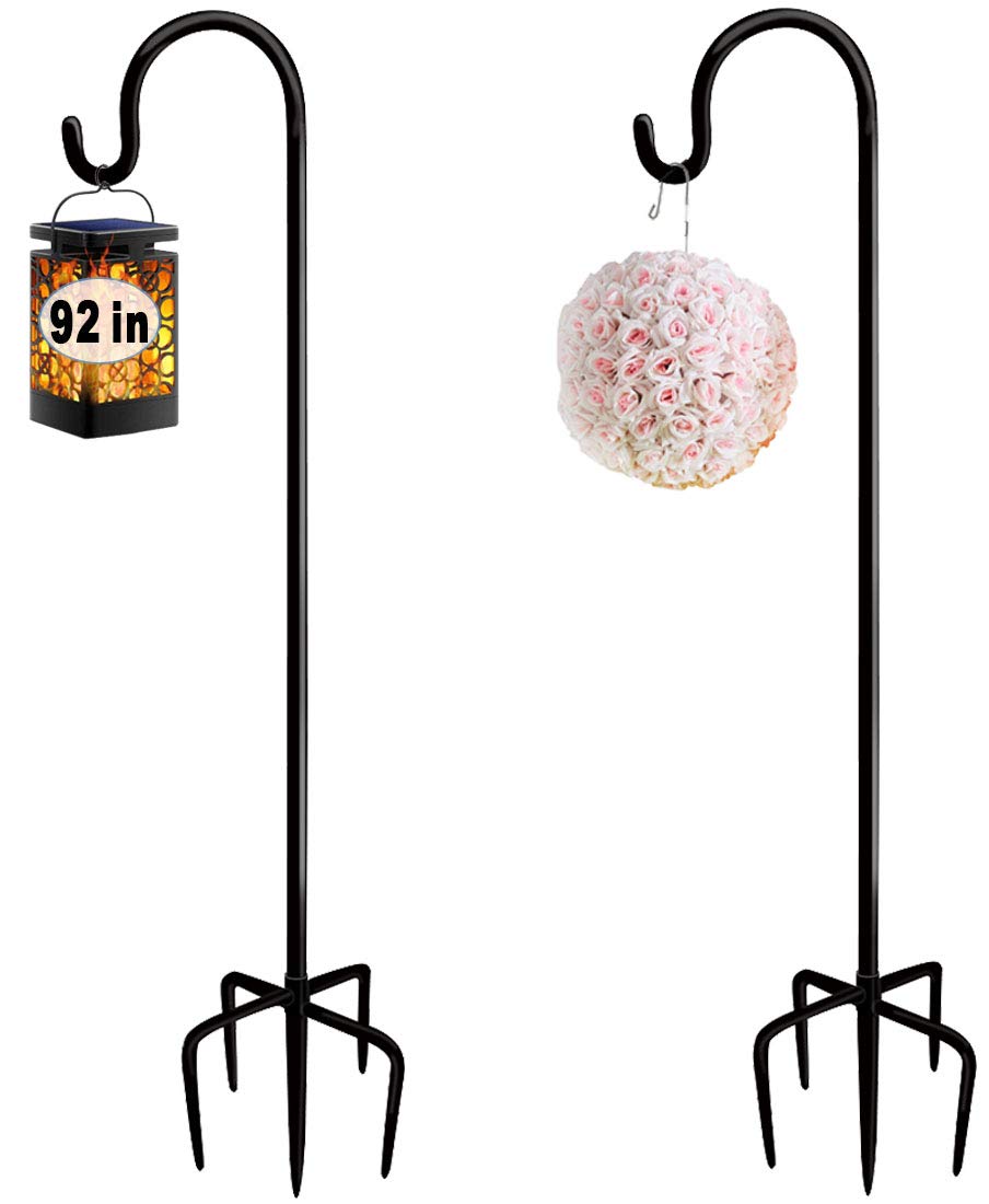 92 Inch Heavy Duty Adjustable Outdoor Shepherd Hooks (2 Pack) - 5-Prong Base Garden Hanging Stand for Bird Feeders, Lanterns & Planters - Matte Black - Perfect for Patio, Yard Decor & Outdoor Wedding Decorations
