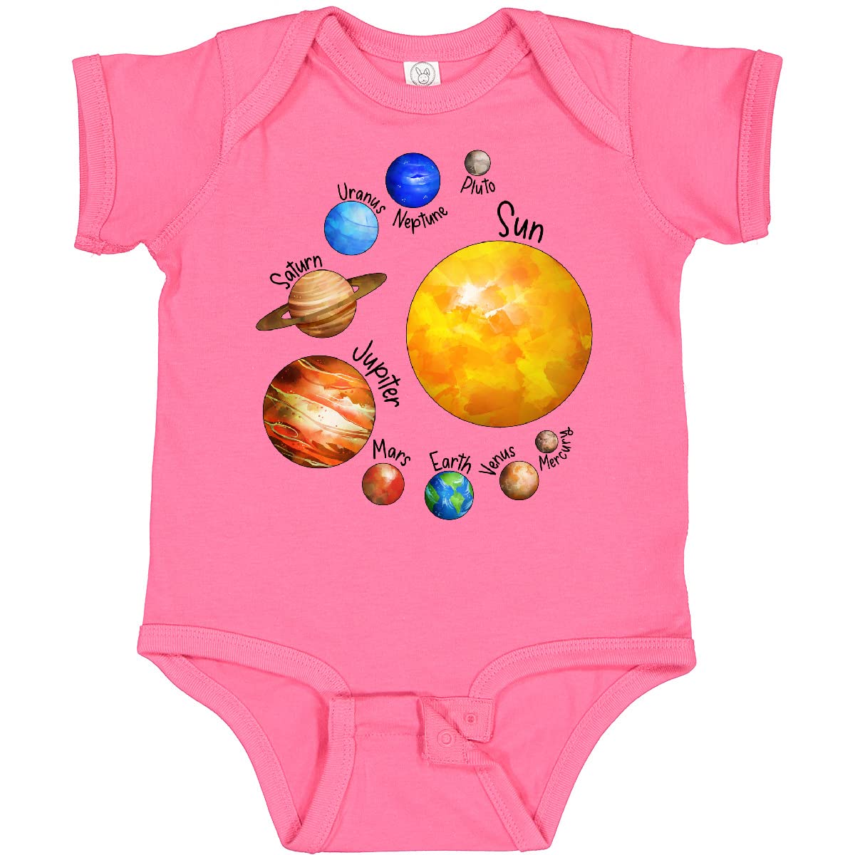 Inktastic Sun and Planets Baby Bodysuit - Cute Solar System Design with Pluto - Perfect for Astronomy Lovers & Space-Themed Baby Showers