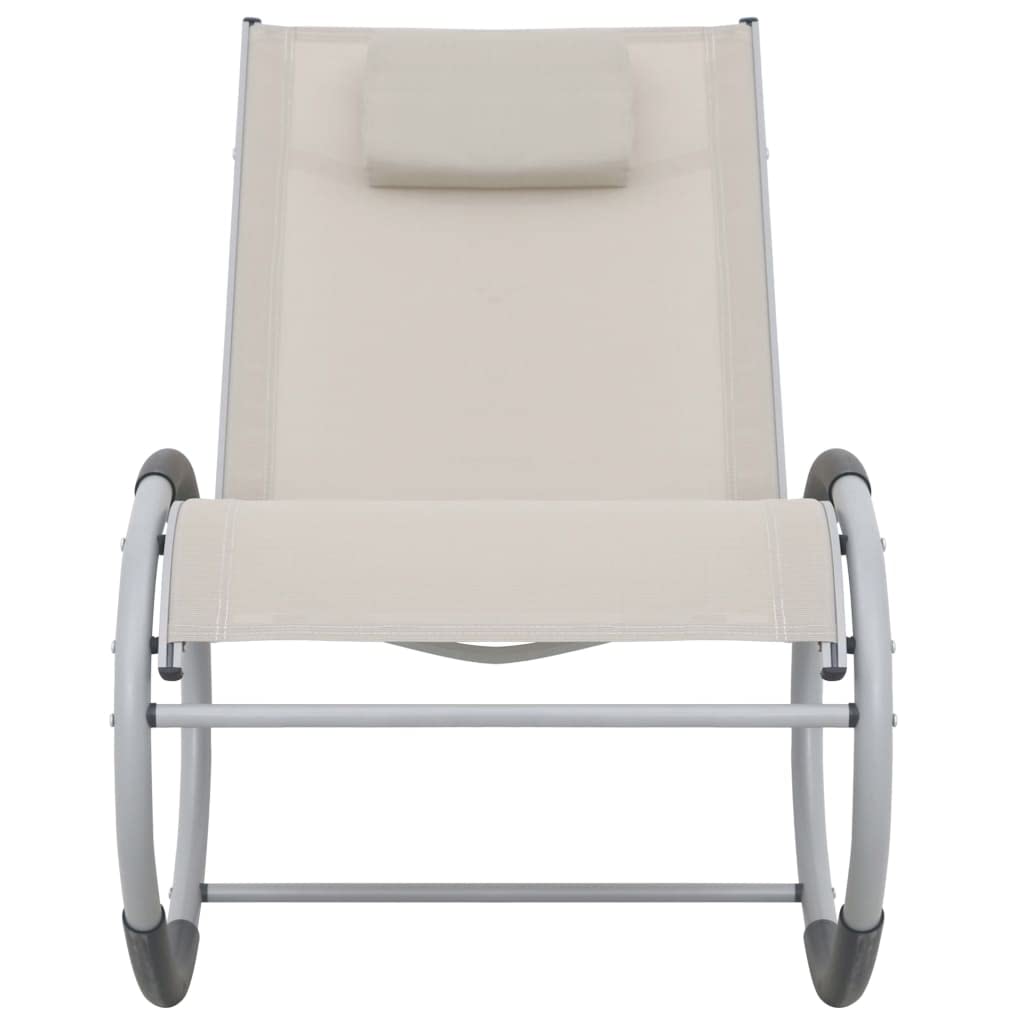 Premium Outdoor Rocking Chair with Cream Textilene Fabric - Comfortable Patio, Garden & Porch Furniture for Relaxing in Backyard or Poolside