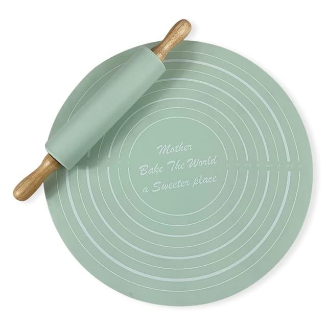 Non-Stick Silicone Pastry Mat with Measurements for Baking Pizza, Cookies & More - Durable Rolling Pin & Baking Tools for Home Bakers & Professional Chefs - Perfect for Pastry, Dough, Fondant & Candy Making
