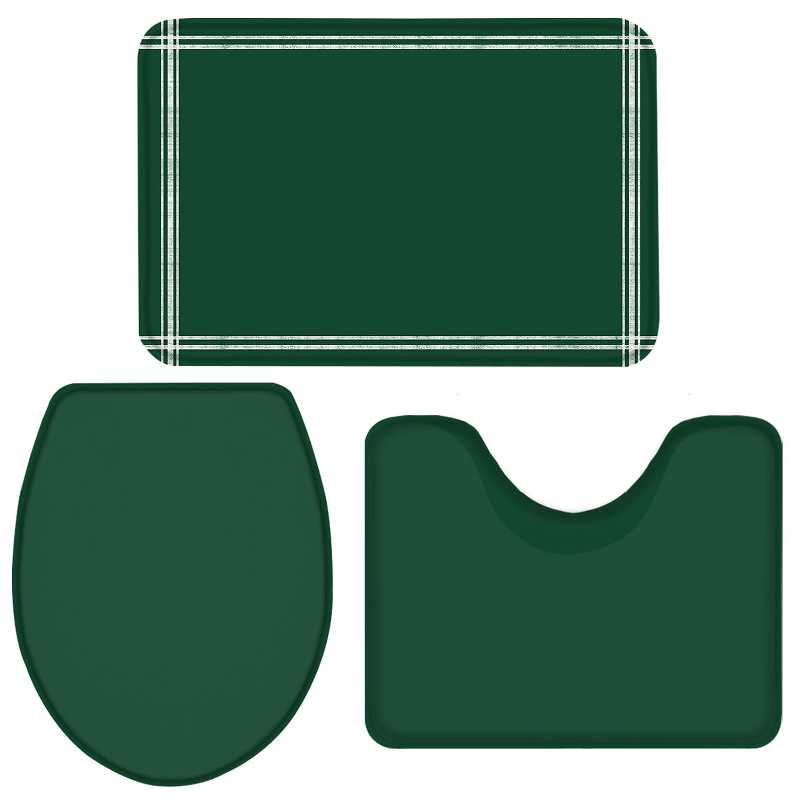 3-Piece Modern Olive Green Bathroom Rug Set - Non-Slip Bath Mat, Contour Mat & Toilet Lid Cover | Absorbent Shower Mats for Safety & Comfort | Minimalist Style Bath Accessories for Home, Apartment & Spa