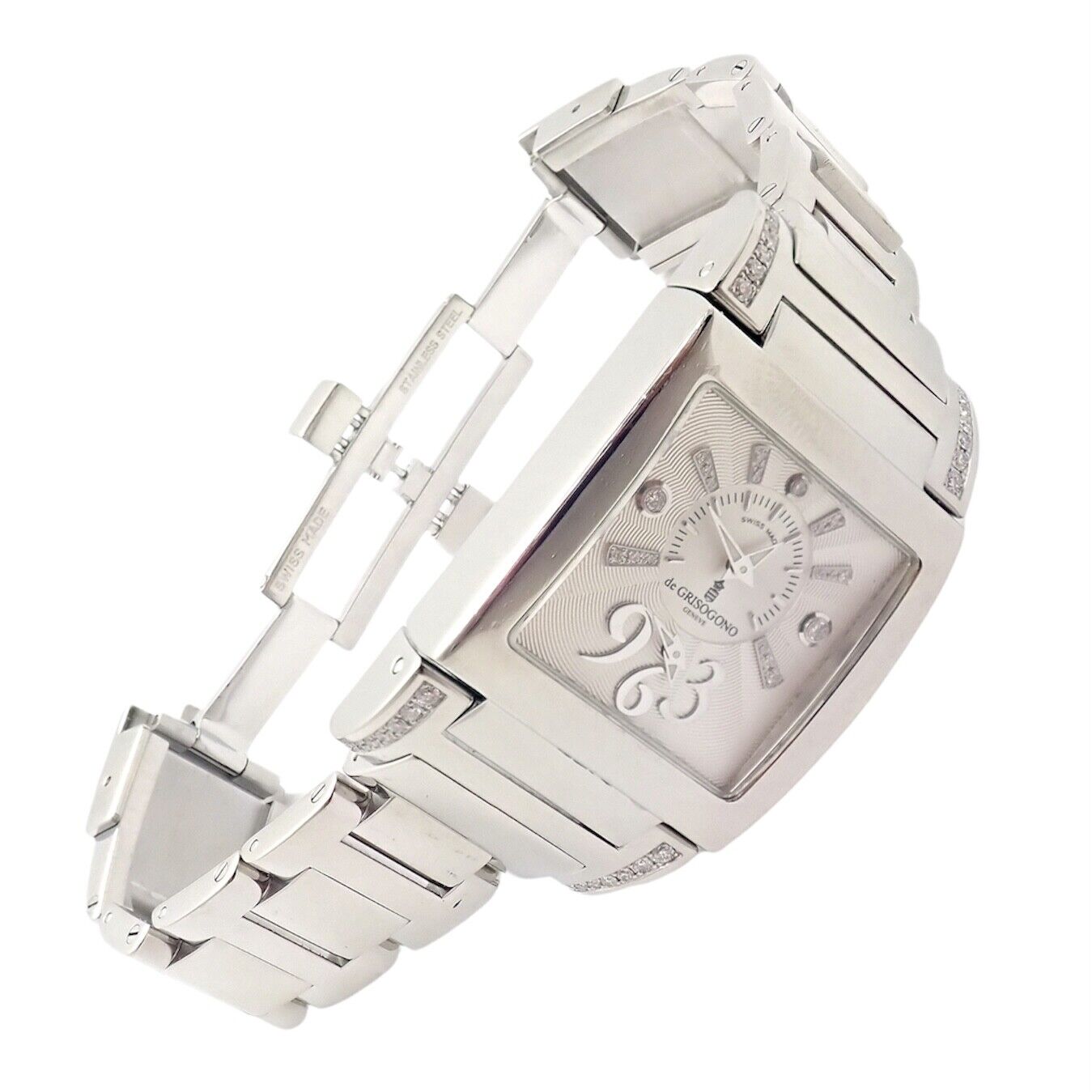 Luxury De Grisogono Stainless Steel Diamond Ladies Dual Time Watch - Elegant Women's Fashion Timepiece for Business & Travel