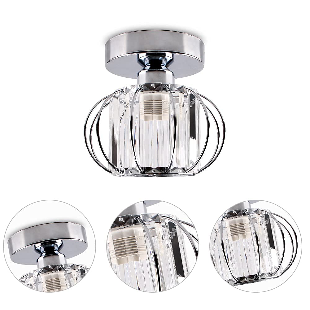 Modern Crystal Chandelier Ceiling Light - Small Semi Flush Mount Lamp with E27 Socket & Chrome Finish - Perfect for Hallway, Kitchen, Dining Room, Bedroom & Stairs Lighting