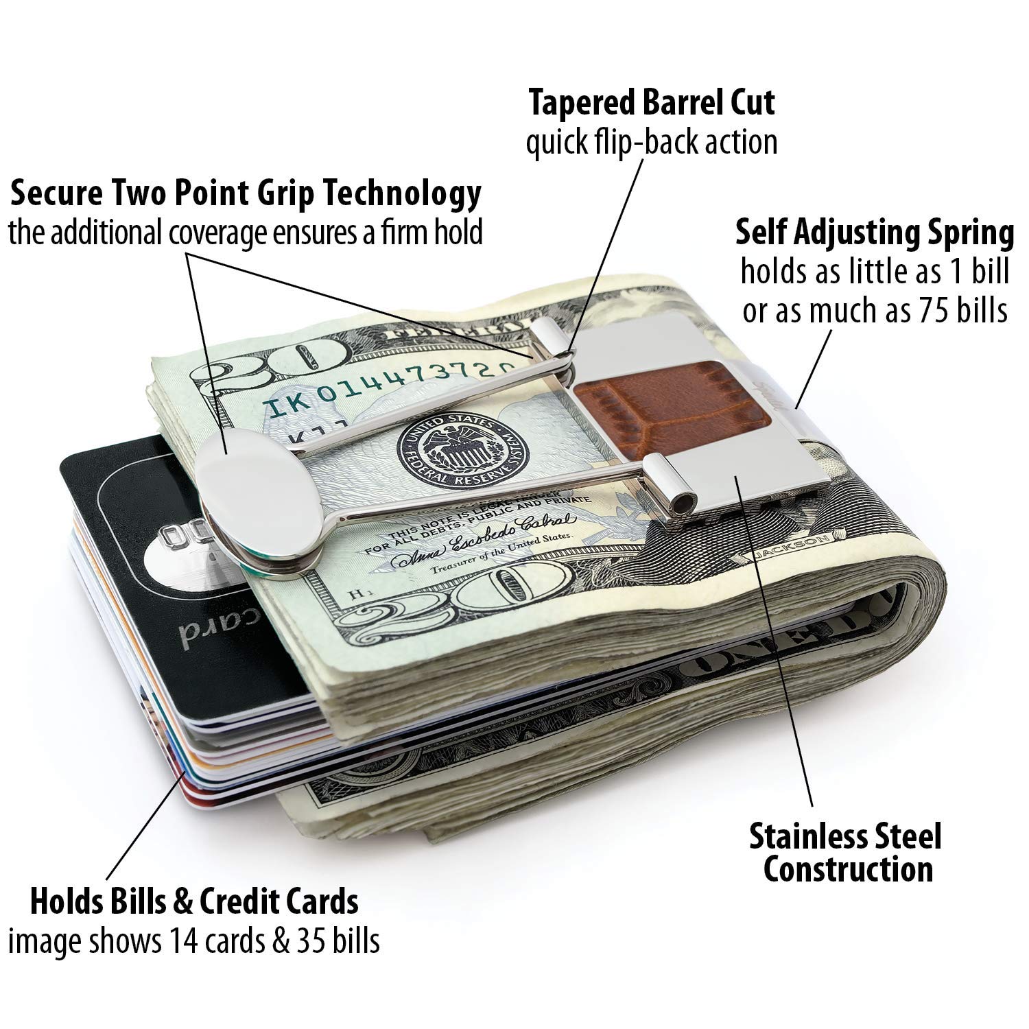 Premium Stainless Steel Money Clip for Men - Slim Minimalist Wallet & Credit Card Holder - Durable Ionic Plated Metal Bill Binder - Perfect for Business, Travel, and Everyday Carry