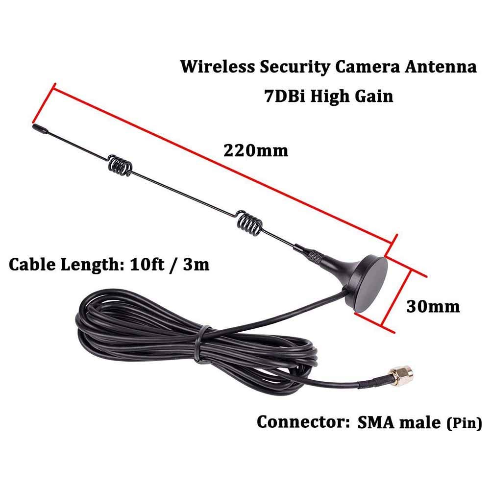 2.4GHz WiFi Antenna with Magnetic Base - 10ft SMA Male Connector, 7dBi High Gain for CCTV, IP & Wireless Security Cameras - HD Video Extension for Home & Office Surveillance