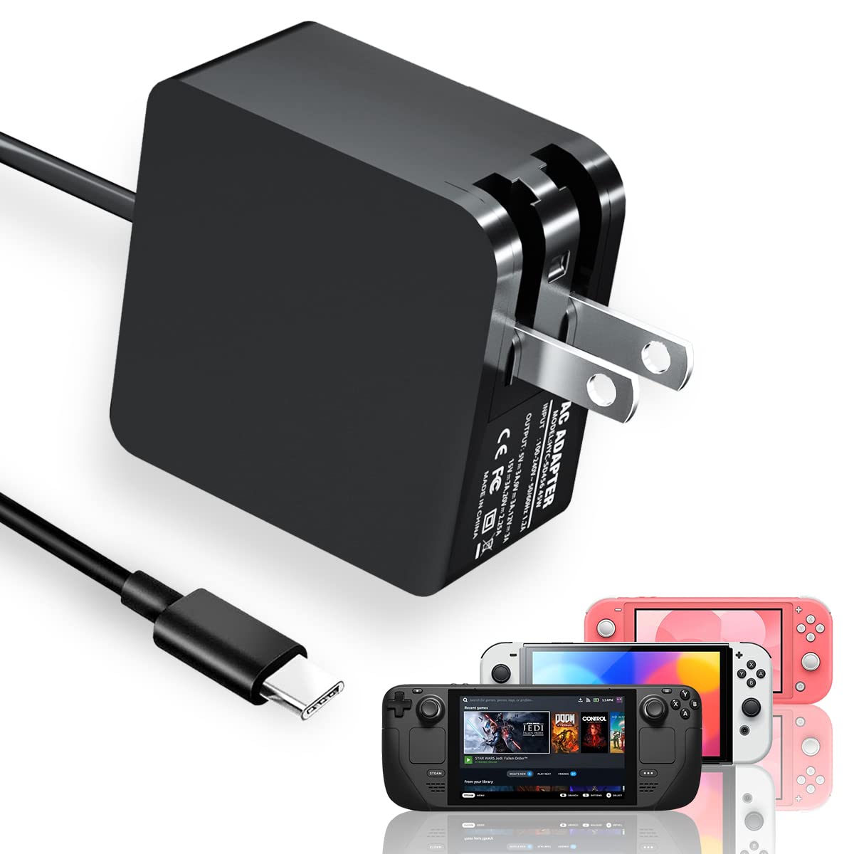 45W USB C Fast Charger for Steam Deck, Nintendo Switch, MacBook Pro & Samsung Galaxy S23/S22/S21 - Foldable Power Adapter for Super Fast Charging - Perfect for Travel, Gaming & Work Laptops/Tablets
