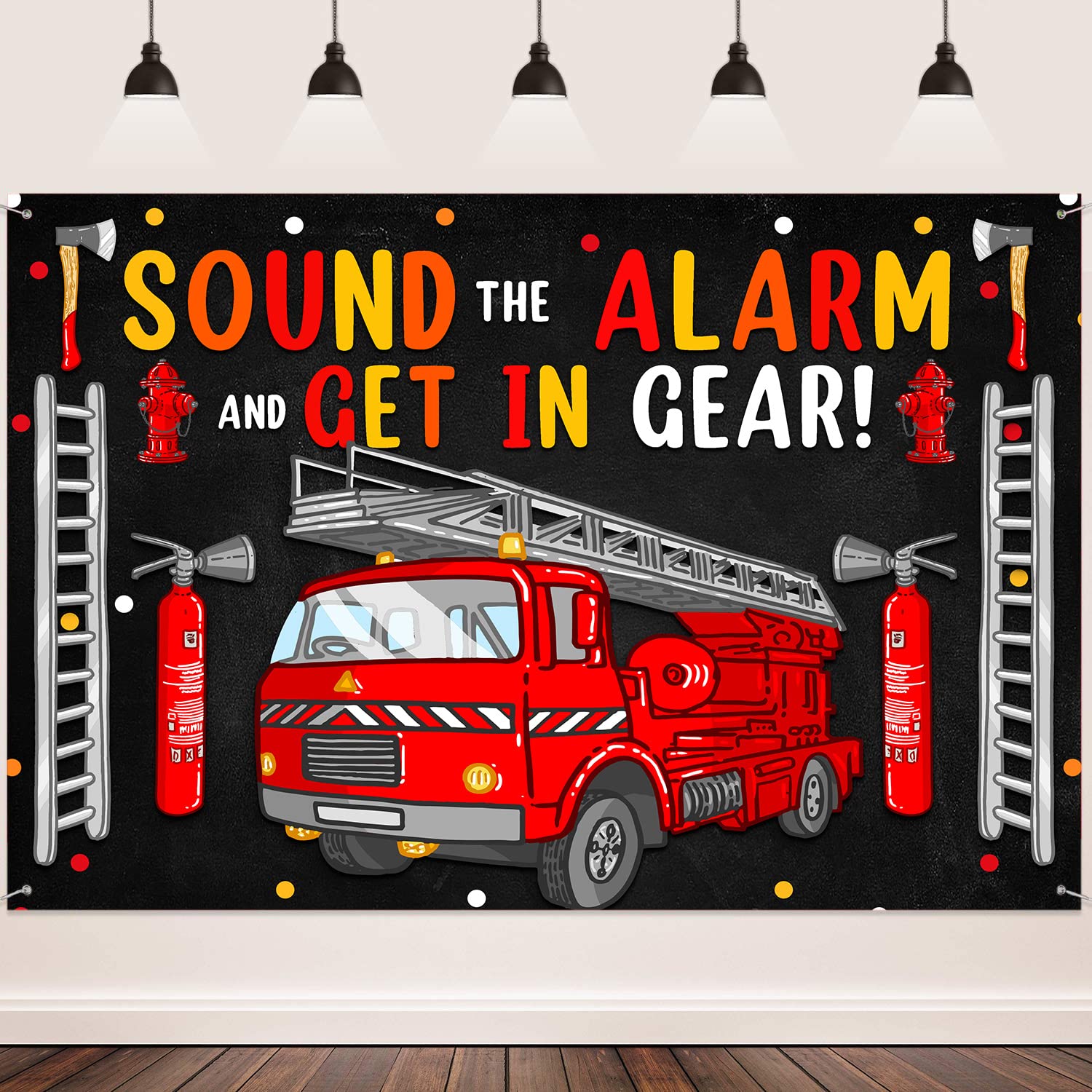 Firetruck Birthday Party Decorations for Boys - Firefighter Backdrop & Sound The Alarm Party Supplies - 7x5ft Red Fire Truck Banner for Kids Birthday, Baby Shower & Themed Events