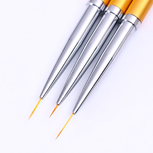3Pcs Gold Handle Nail Art Liner Brush Set - Professional Manicure Drawing Pen Tools for Acrylic, Gel & Nail Design - Perfect for Salon, Home Use & DIY Nail Art