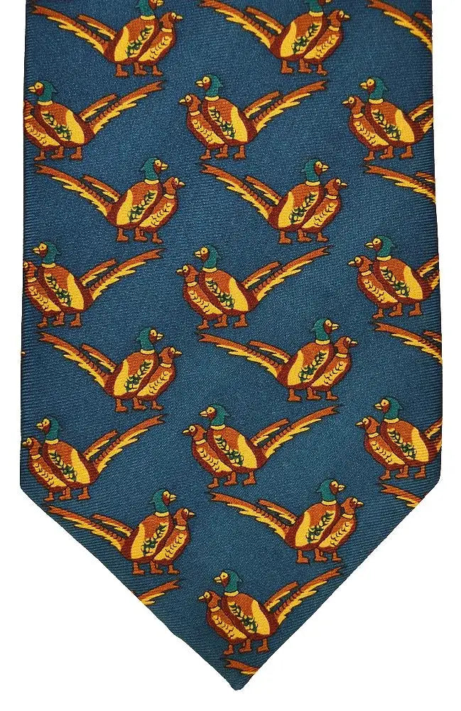 LA Smith Country & Hobby Double Pheasant Print Silk Necktie for Men - Elegant Formal Wear for Business, Weddings & Special Occasions