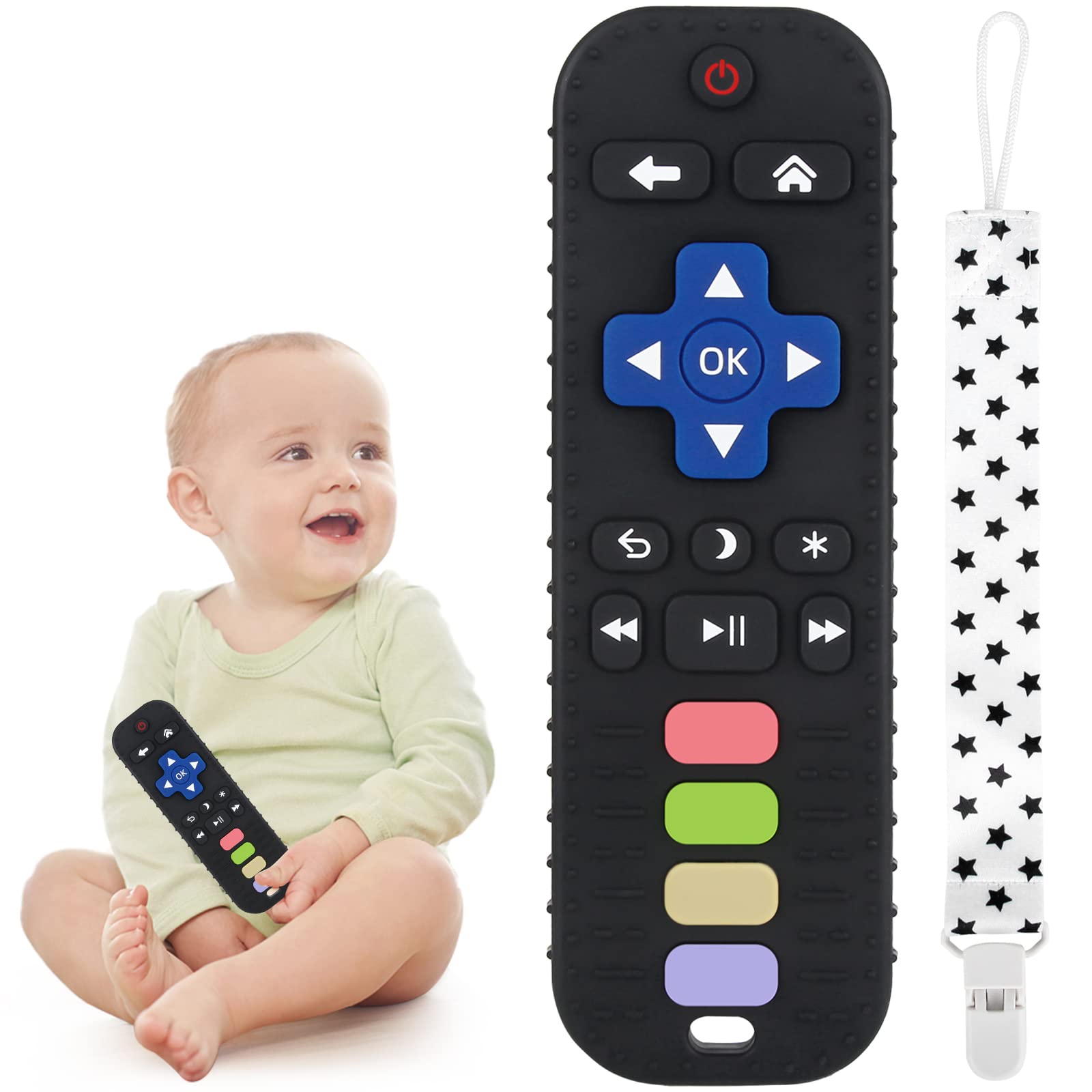 Chuya Baby Teether Toy - Safe Chew Toy for Infants 3-24 Months, TV Remote Control Shape for Teething Relief, Black - Perfect for Home, Travel, and Daycare Use