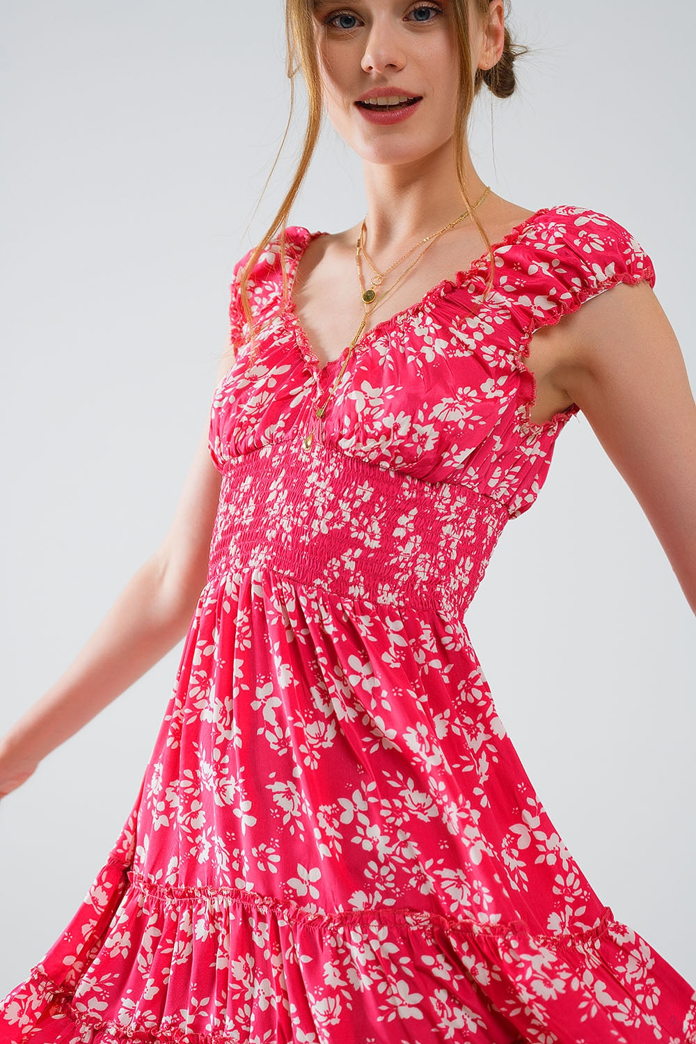 Women's Short Red Floral Print Robe with Elastic Waist - Perfect for Lounging, Spa Days & Relaxation at Home