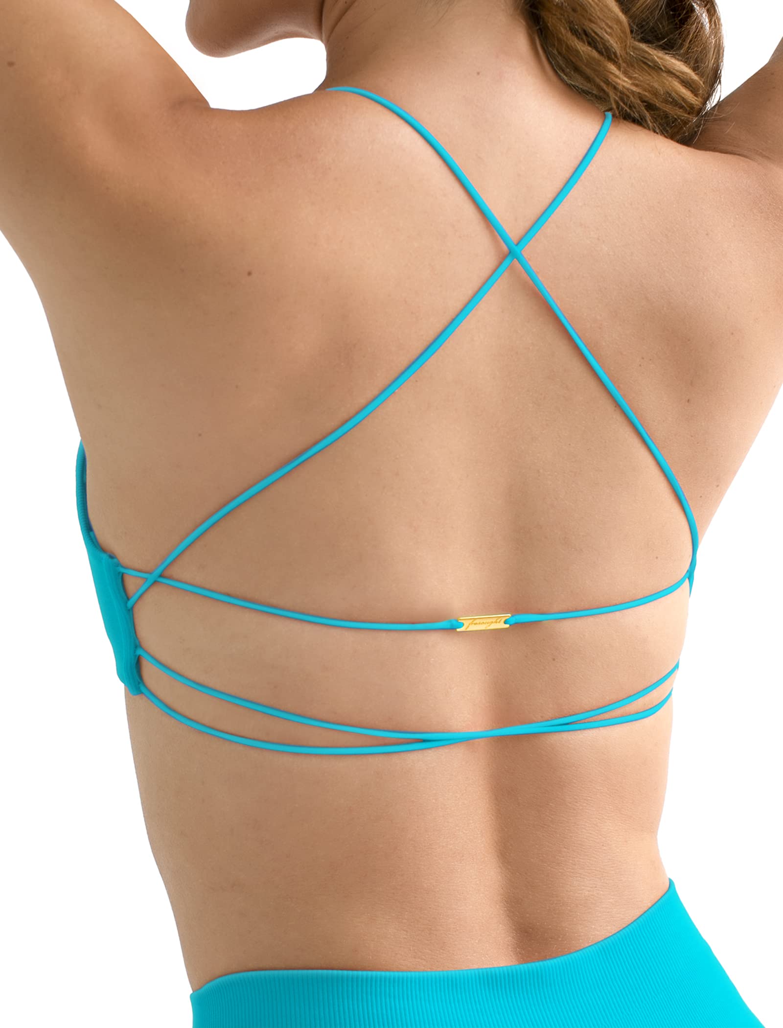 FRESOUGHT Wireless Seamless Ribbed Bras for Women - Comfortable Wirefree Bra with Removable Pads, Sky Blue - Perfect for Yoga, Lounge & Everyday Wear