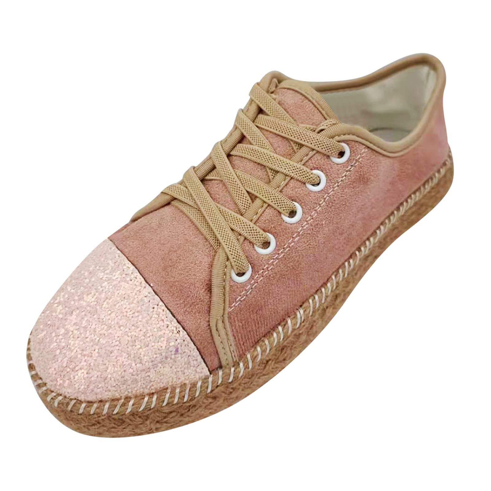 GWTAECH Women's Sequin Round Toe Flat Shoes - Breathable Comfortable Lace-Up Dress Shoes for Women | Perfect for Parties, Weddings & Evening Events