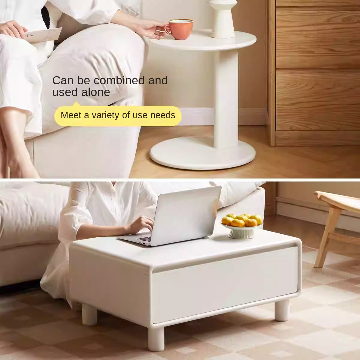 Modern Oak Solid Wood Coffee Table - Cream Finish, Minimalist Design for Living Room, Lounge, or Office - Durable & Stylish Home Decor