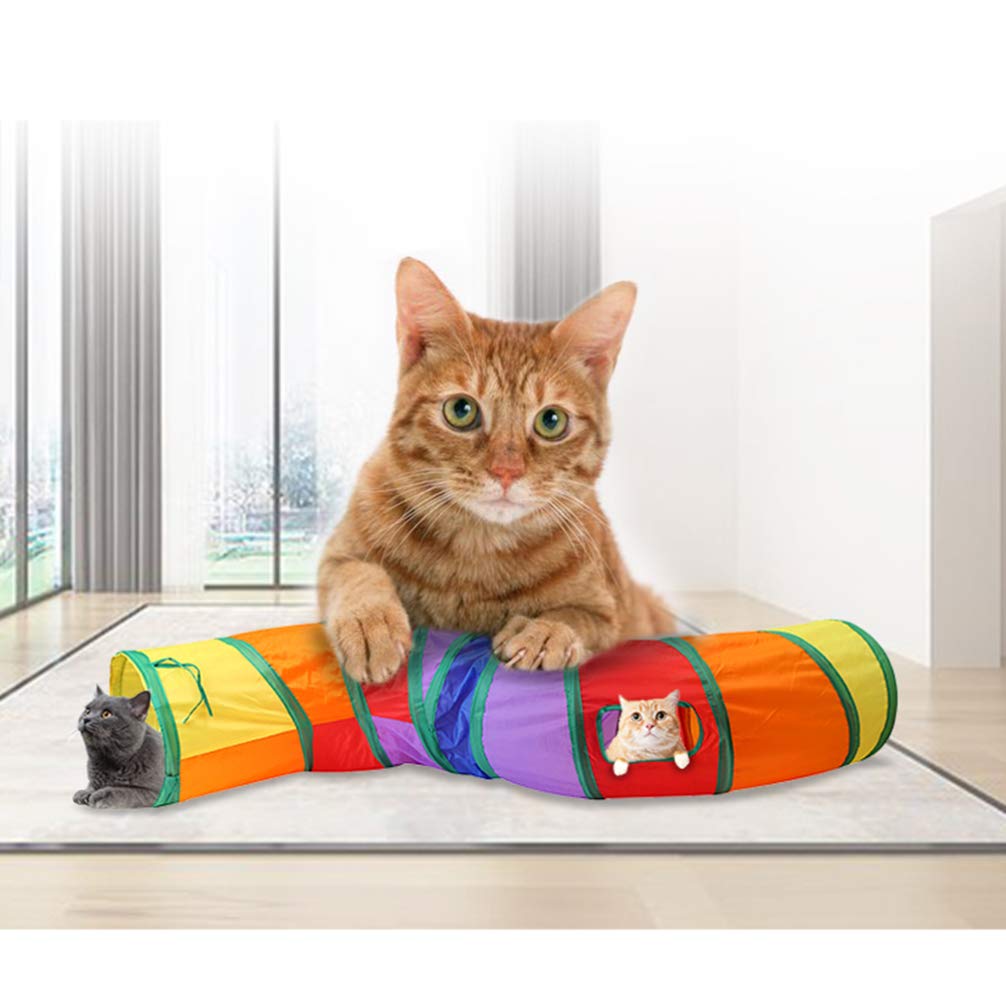 POPETPOP Rainbow Cat Tunnel - Interactive Cat Tube Toy for Kittens, Puppies, Bunnies & Rabbits - Large Long Pet Play Tunnel for Indoor/Outdoor Fun - Perfect for Hide & Seek, Exercise & Playtime