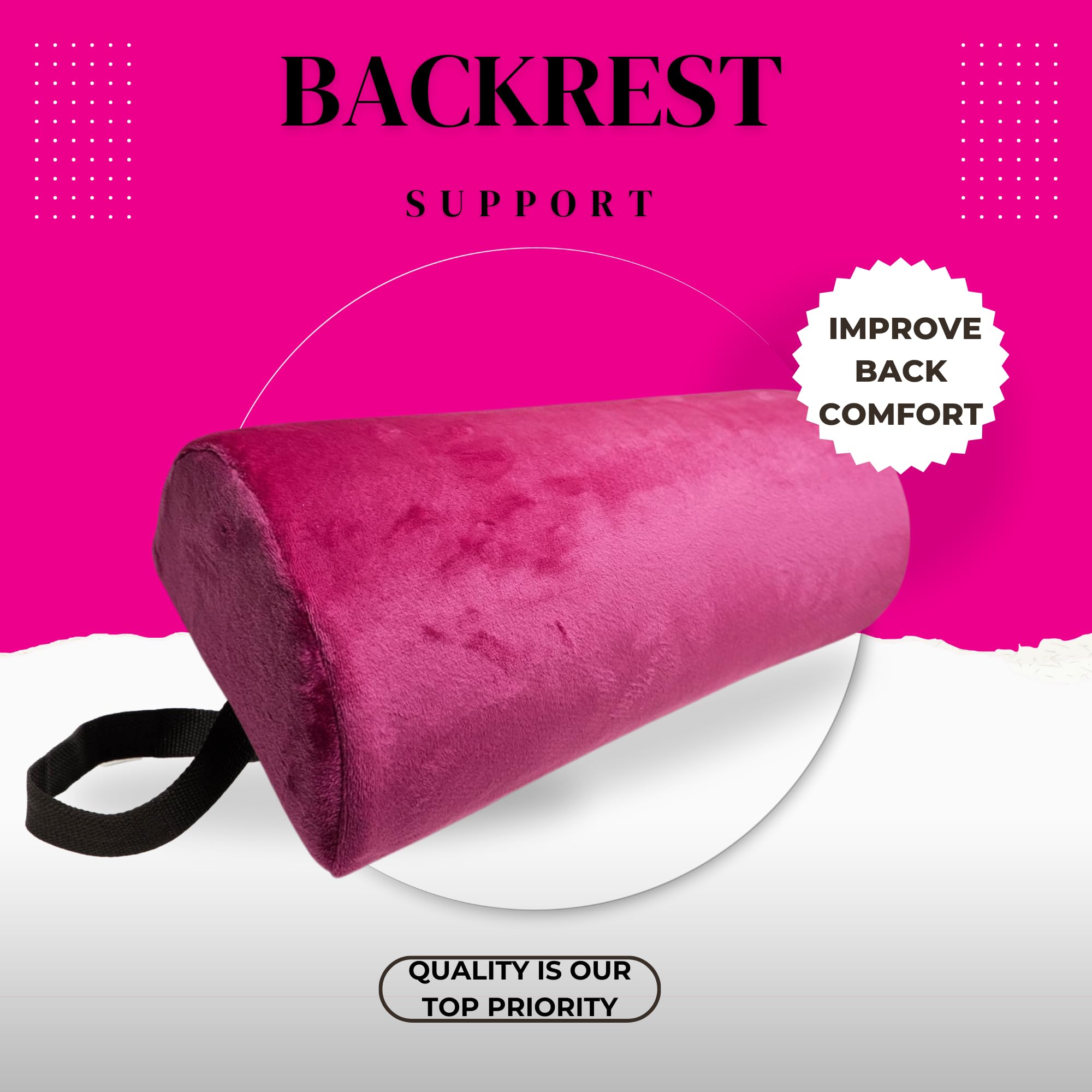 Ergonomic Lumbar Support Pillow for Office Chairs - Detachable & Breathable Lower Back Cushion - Home & Office Comfort - Perfect for Desk Work, Gaming & Long Sitting Sessions (Pink)