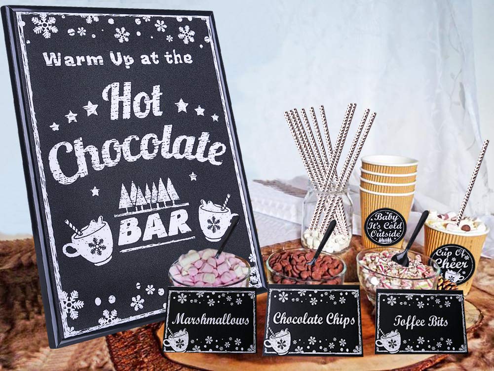 Luxury Hot Chocolate Bar Kit - Custom Sign Labels, Table Cards, Spoons & Straws for Christmas, New Year & Holiday Parties - Perfect for Home, Office & Event Decorations