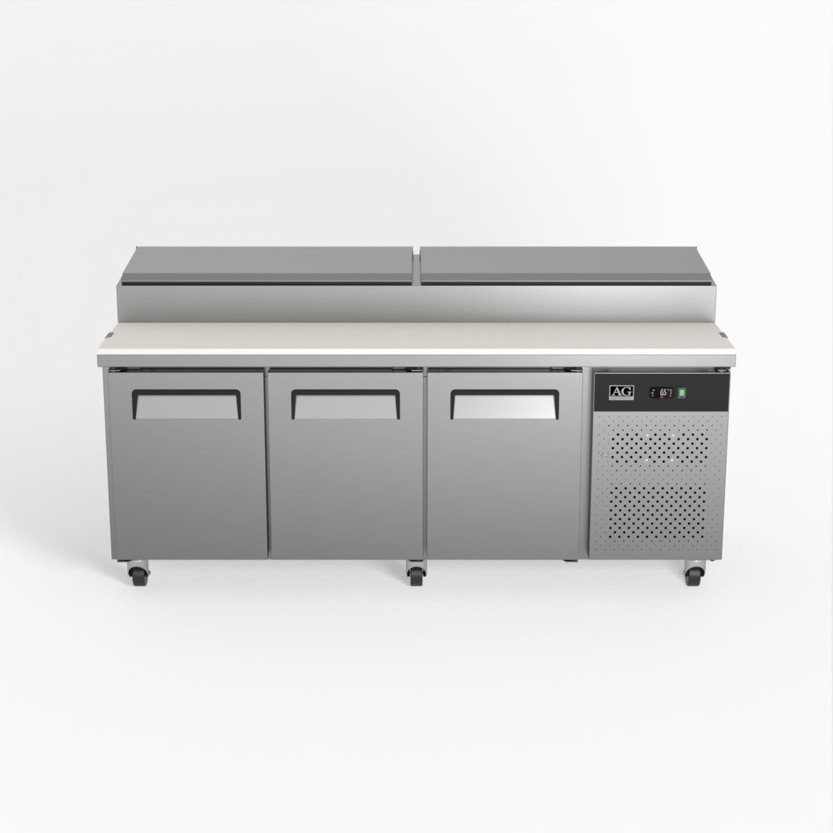 AG 3 Door Commercial Saladette Refrigerator - Holds 10 x 1/3 GN Trays - Perfect for Restaurants, Delis & Catering Businesses