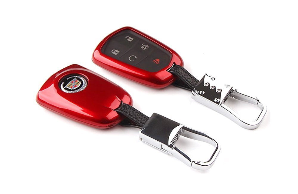 Premium Glossy Red Smart Key Fob Cover Replacement for 2015+ Cadillac ATS CTS XTS Escalade - Perfect Fit, Durable Protection (Ideal for Daily Use, Gifting & Car Enthusiasts)