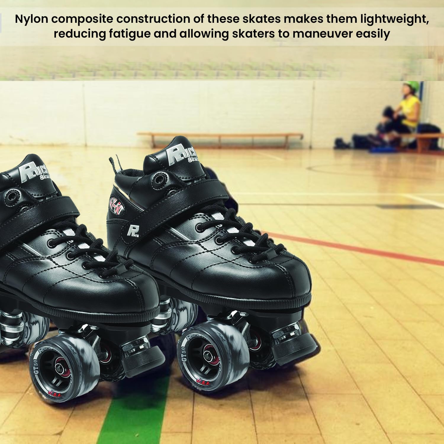 Sure Grip Rock GT50 Black Roller Skates - Unisex Indoor/Outdoor Skates for Men & Women - Lightweight Nylon Composite with 62mm Swirl Wheels & ABEC-5 Bearings - Perfect for Rink, Park, and Fitness Skating