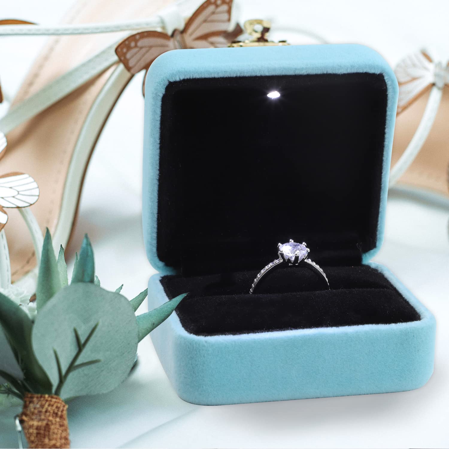 GBYAN Velvet Ring Box with LED Light - Jewelry Display Gift Box for Proposal, Engagement, Wedding - Perfect for Romantic Surprises & Wedding Proposals