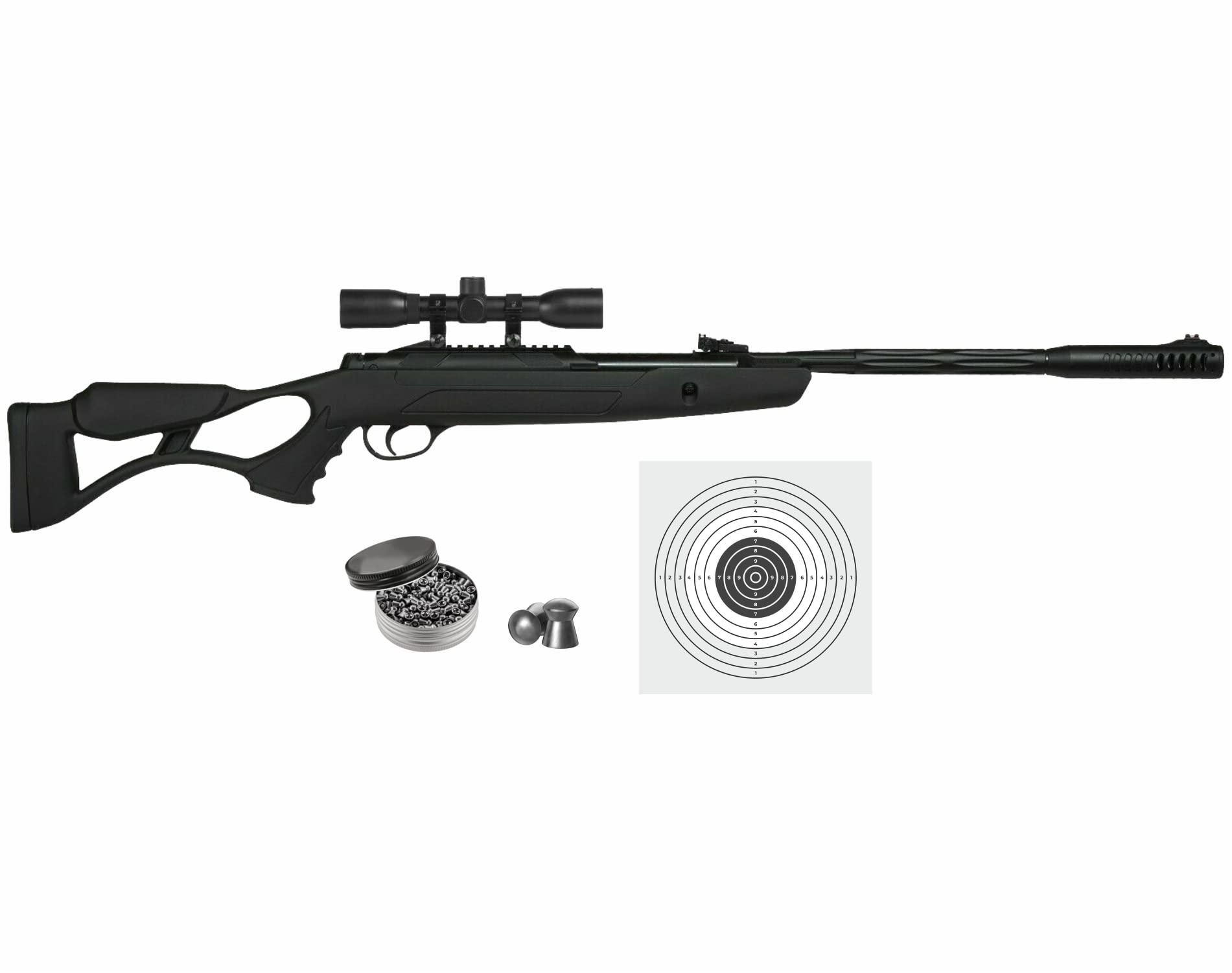 Hatsan AirTact .177 Caliber Break Barrel Air Rifle - Black | Includes 100x Paper Targets & Lead Pellets | Hunting, Target Practice & Pest Control