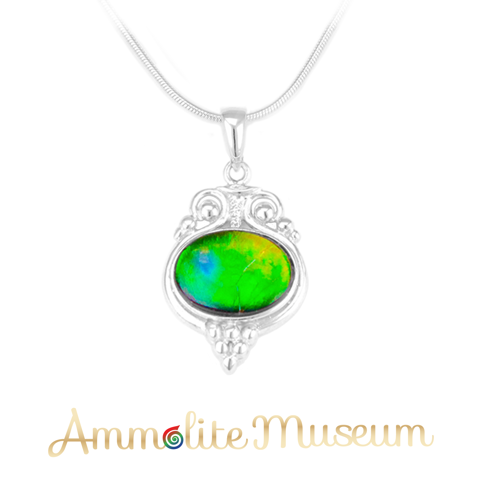 Natural Ammolite Sterling Silver Oval Pendant Necklace – Elegant Jewelry for Women, Gift for Her, Birthday & Anniversary Present