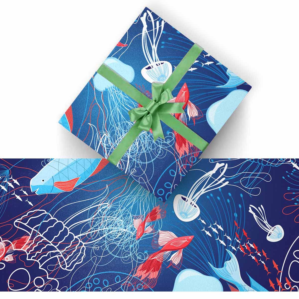 InterestPrint Jellyfish Fish Wrapping Paper - 5 Rolls for Wedding, Birthday, Congratulations Gifts | Perfect for Party Decorations, Gift Wrapping & Special Occasions