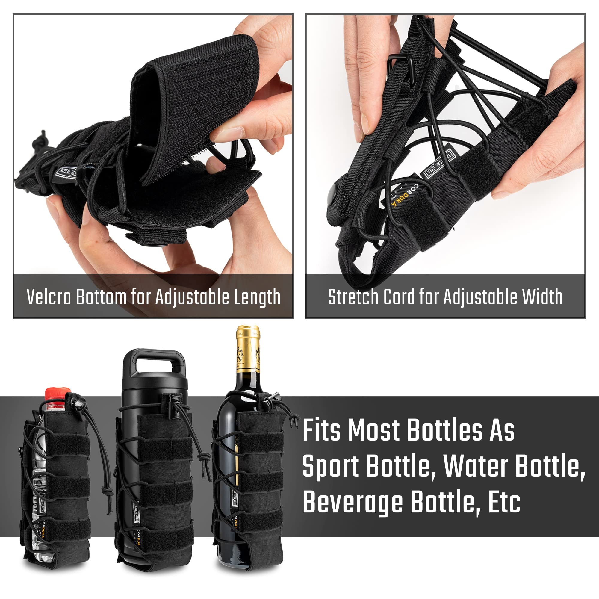 TACTICAL GEEK EXT11 Molle Water Bottle Pouch - Adjustable Drawstring Travel Bottle Holder for Backpack, Outdoor Sports & Hiking - Portable Water Carrier for Camping, Gym & Everyday Use