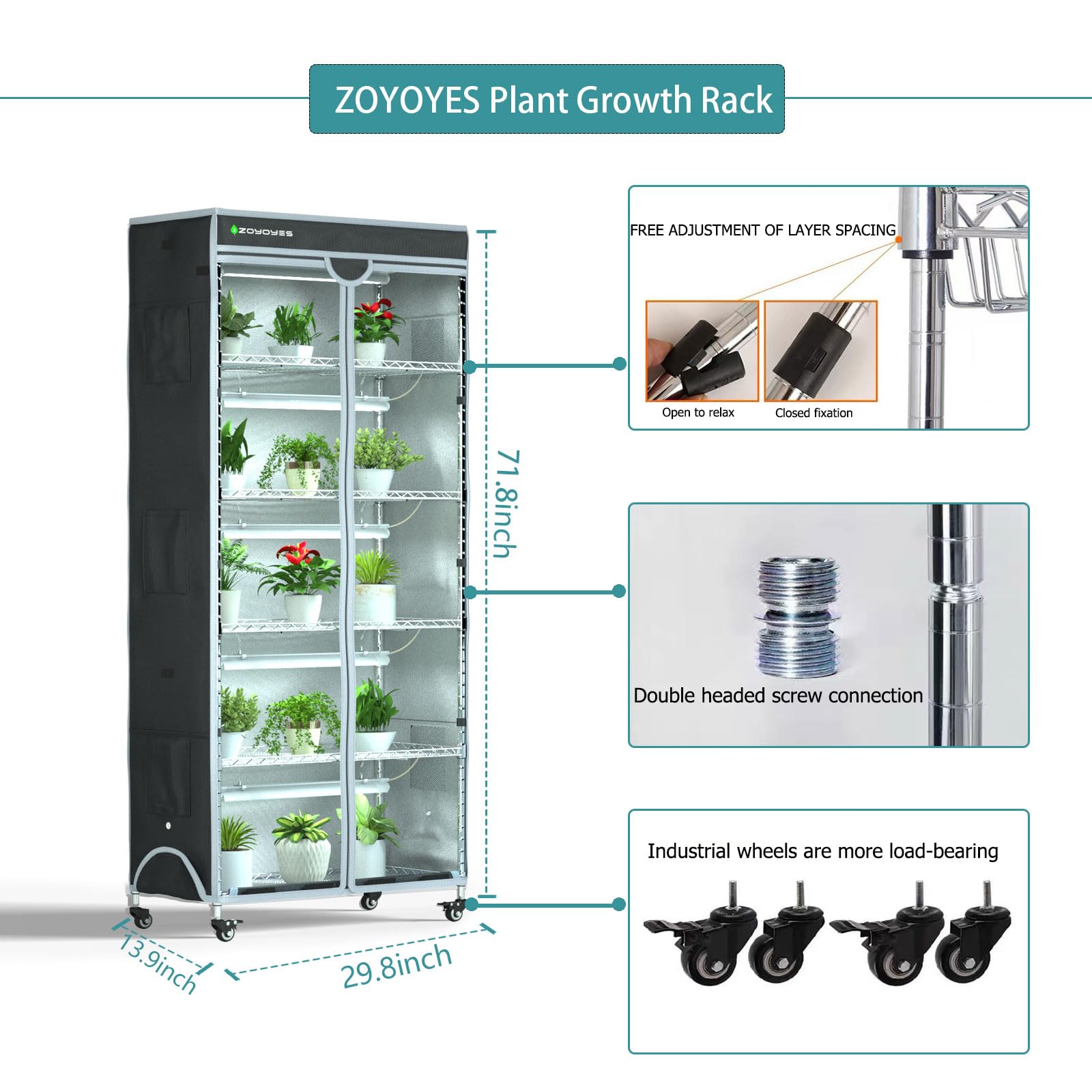 6-Tier Indoor Greenhouse with Cover & 5 T8 Grow Lights - 29.8