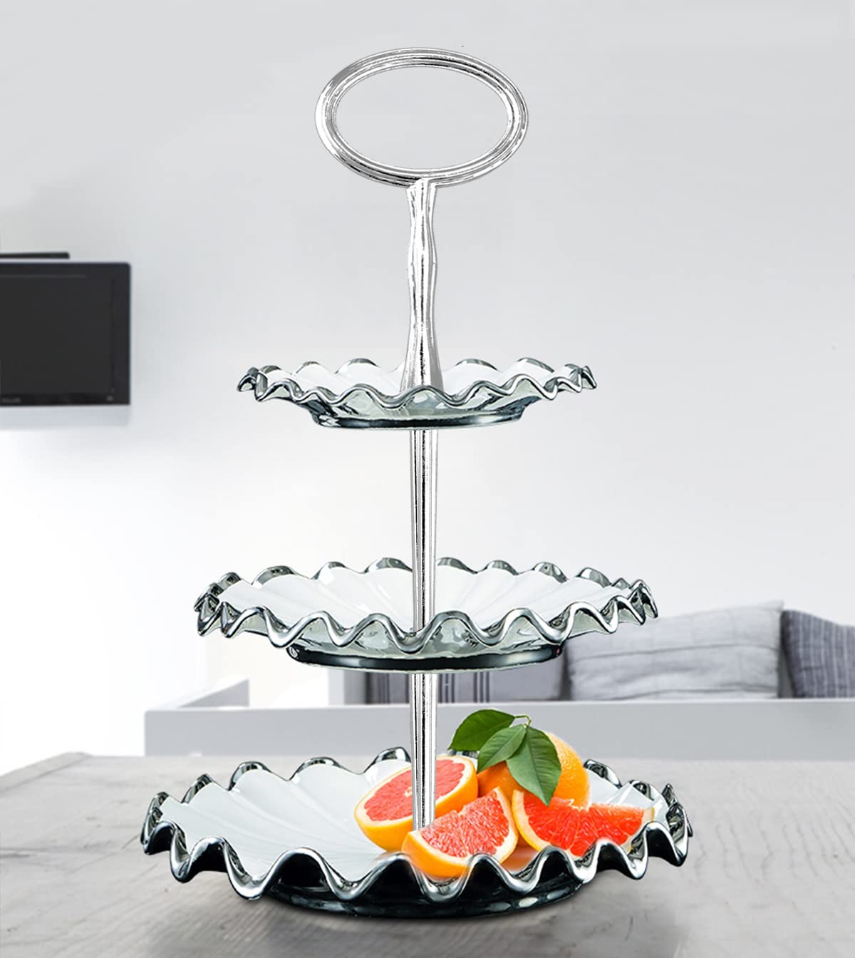 3-Tier 15 Inches Silver Oval Cupcake Stand - Sturdy Metal Cake Display Stand for DIY Baking, Wedding, Birthday Party, Baby Shower - Perfect for Serving Cupcakes, Fruits, Snacks & Desserts at Events & Home Decor