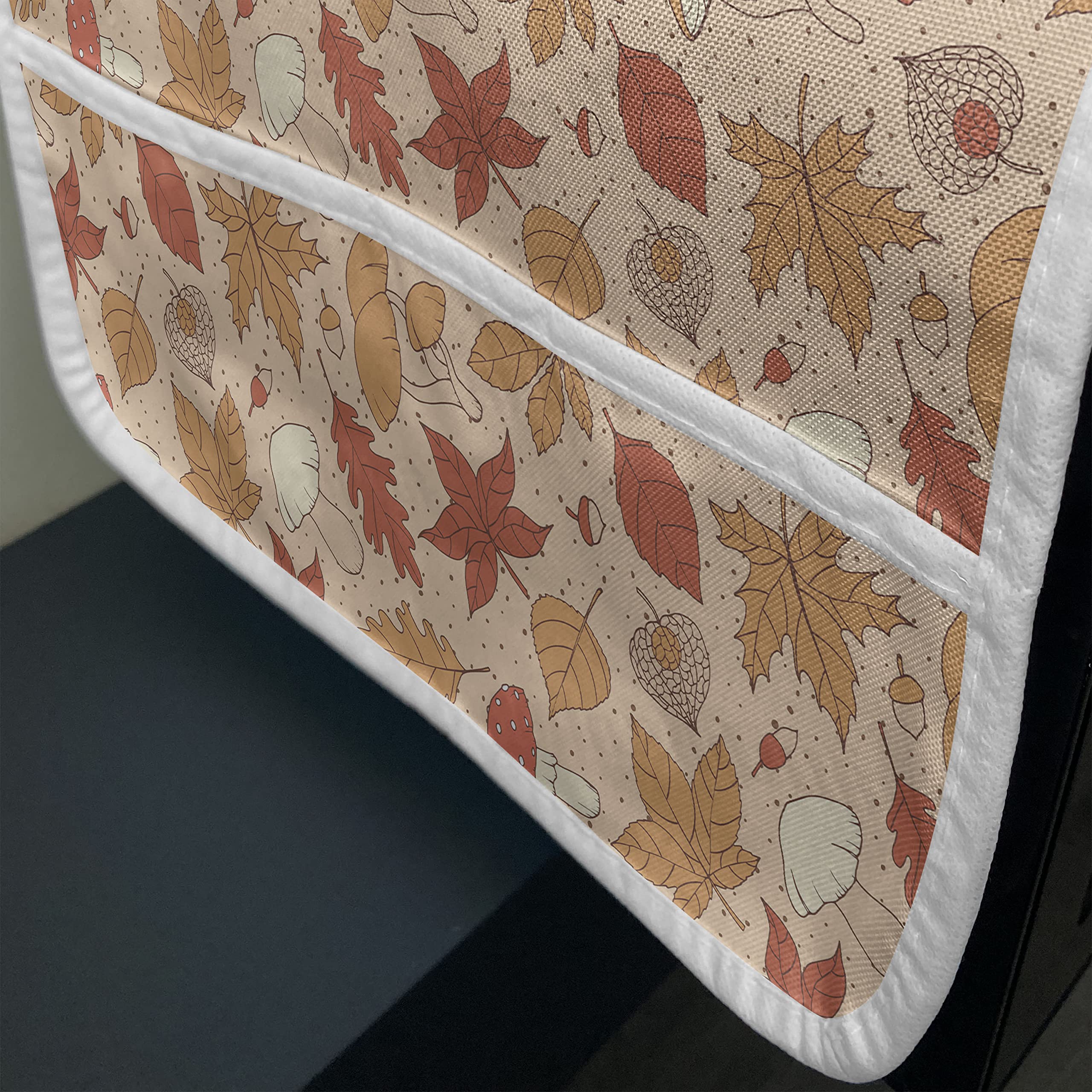 Ambesonne Autumn Microwave Cover - Waterproof Fall Woodland Leaves & Mushrooms Design, Earthy Tones Kitchen Organizer with Pockets, 36